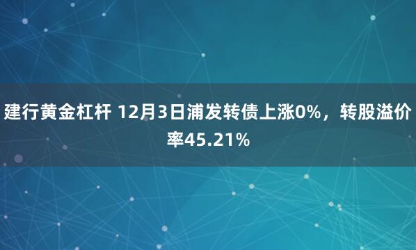 建行黄金杠杆 12月3日浦发转债上涨0%，转股溢价率45.21%