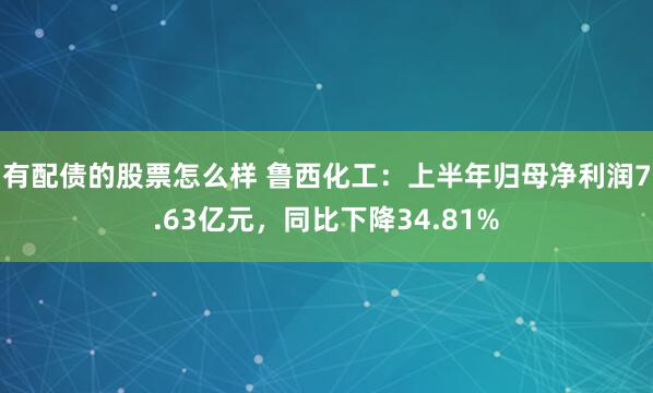 有配债的股票怎么样 鲁西化工:上半年归母净利润7.63亿元,同比下降34.81%