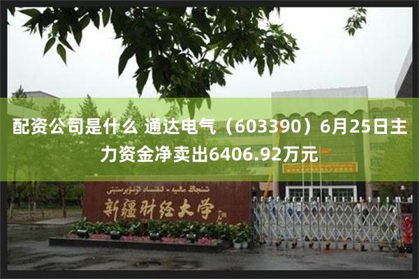 配资公司是什么 通达电气（603390）6月25日主力资金净卖出6406.92万元